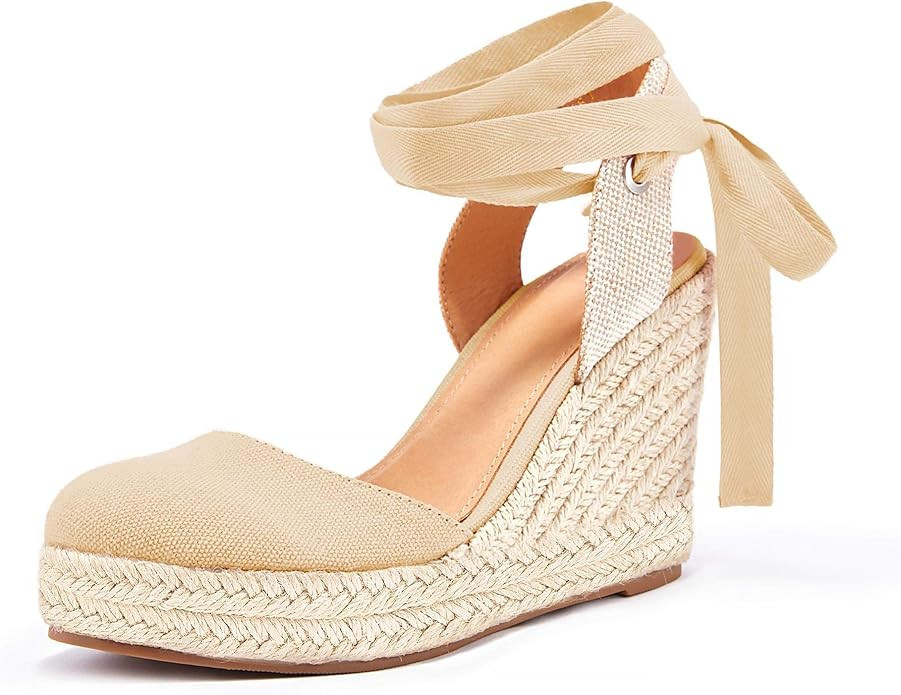 Ermonn Womens Espadrilles Wedge Sandals Platform Closed Toe Ankle Strap Lace Up Summer Shoes | Amazon (US)