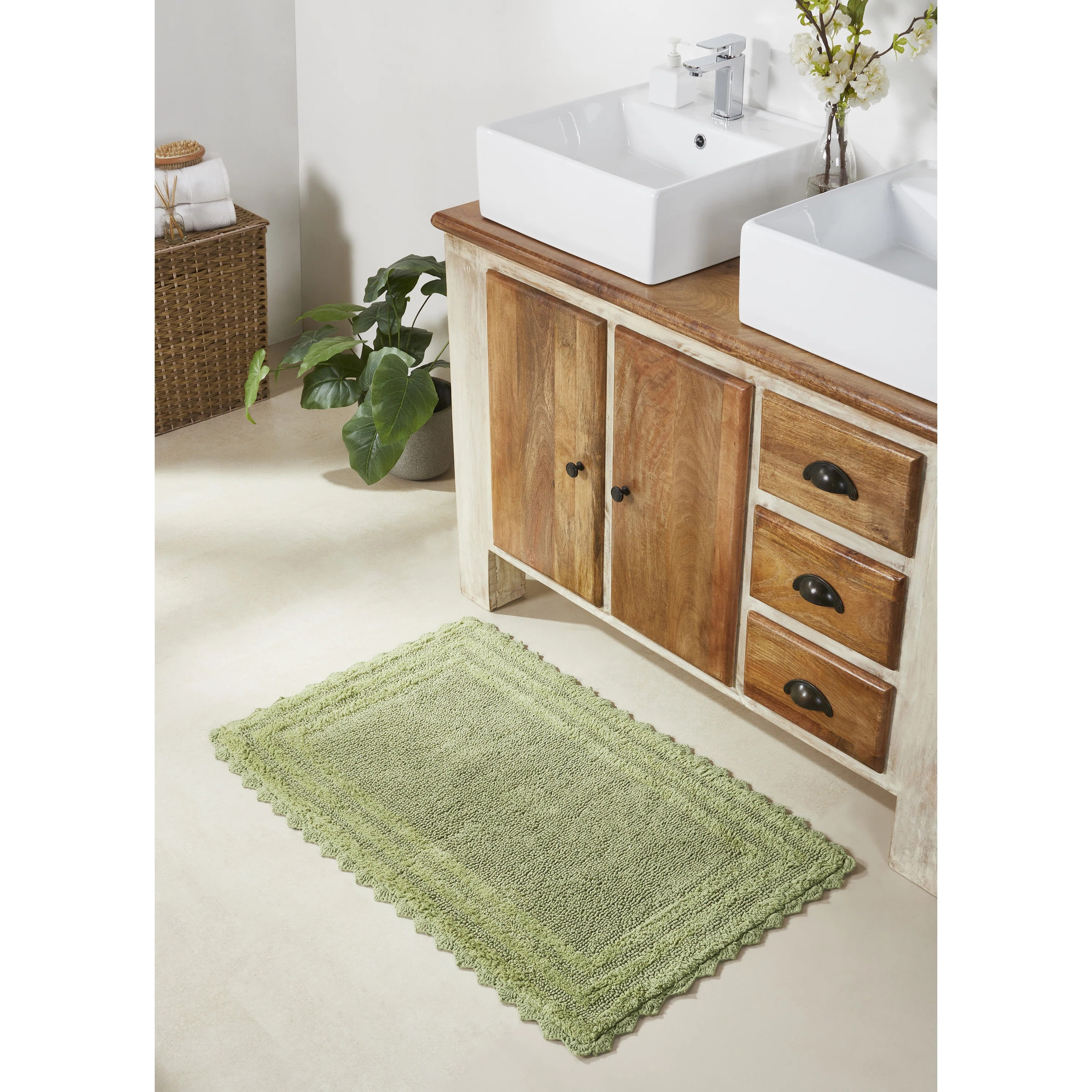 Rasika 100% Cotton Tufted Reversible Bathroom Rug, Super Absorbent and Extra Soft Machine Washabl... | Wayfair North America