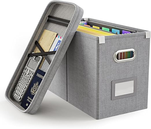 Oterri File Organizer Box with Lid, Hanging Filing File Box with Mesh Pocket, Document Organizer ... | Amazon (US)