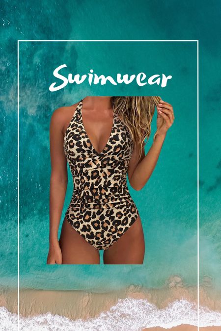 Summer outfit 
Vacation outfit 
Beach vacation 
Swimwear 
One piece swimsuit 
Leopard print swimsuit 
Halter swimsuit 

#LTKfindsunder50 #LTKSeasonal #LTKswim