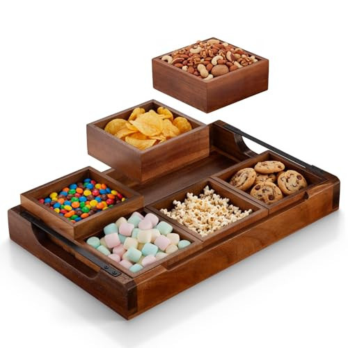 Modular Serving Tray - Acacia | Serving Platter Snack Tray for Party Hosting - Trays for Serving Food, Charcuterie, Fruit Platter Tray for Parties, Appetizer Dishes & Dessert Trays | Amazon (US)