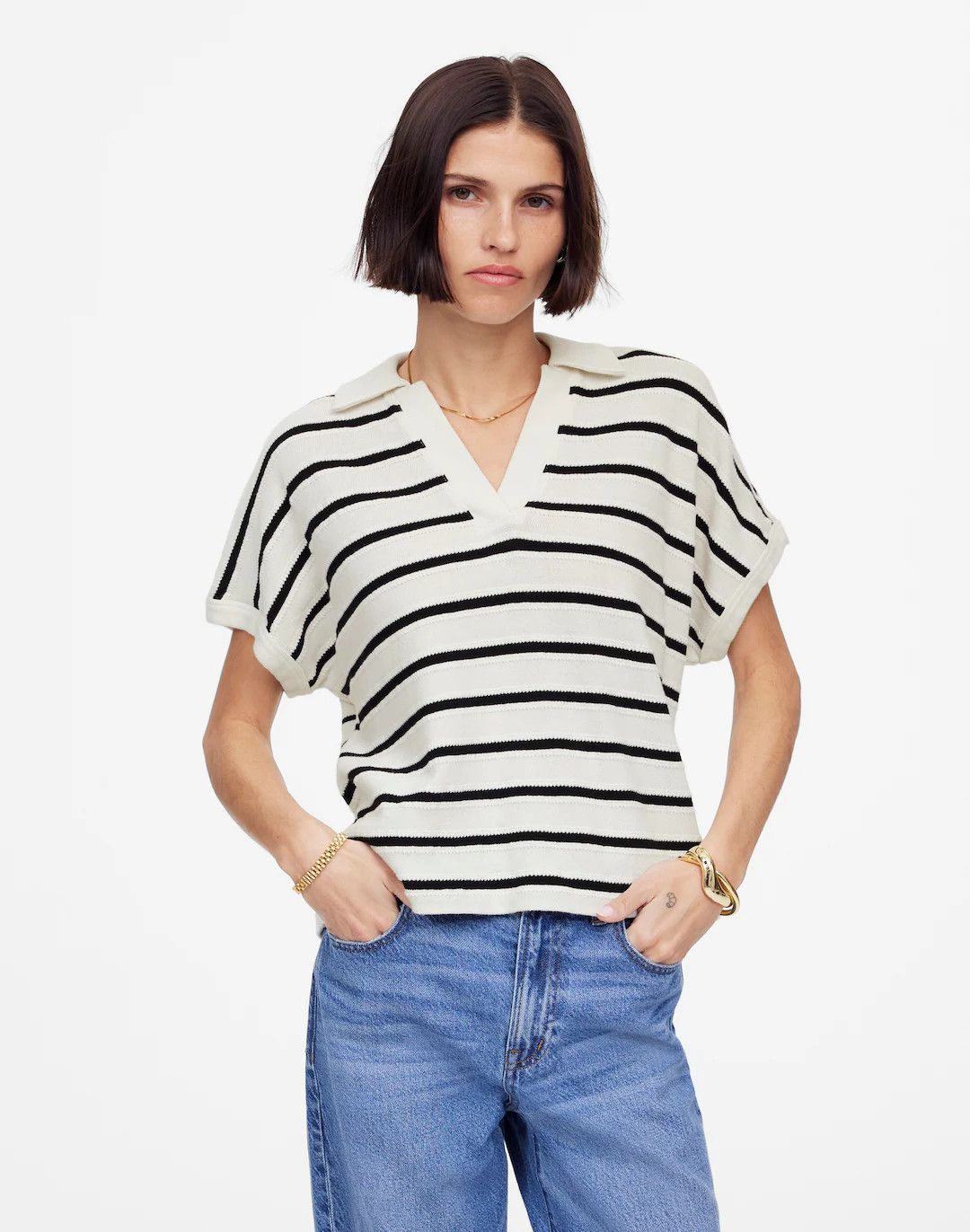 Relaxed V-Neck Polo Shirt in Stripe | Madewell