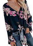 CICIDES Womens Amazon Floral Blouses Print Tie Front V Neck Long Sleeve Ladies Casual Fashion 2019 P | Amazon (US)