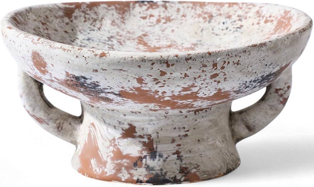 Ceramic Decorative Bowl 8.27x4.13 Inch Pedestal Decorative Bowl Rustic Farmhouse Fruit Bowl for H... | Amazon (US)