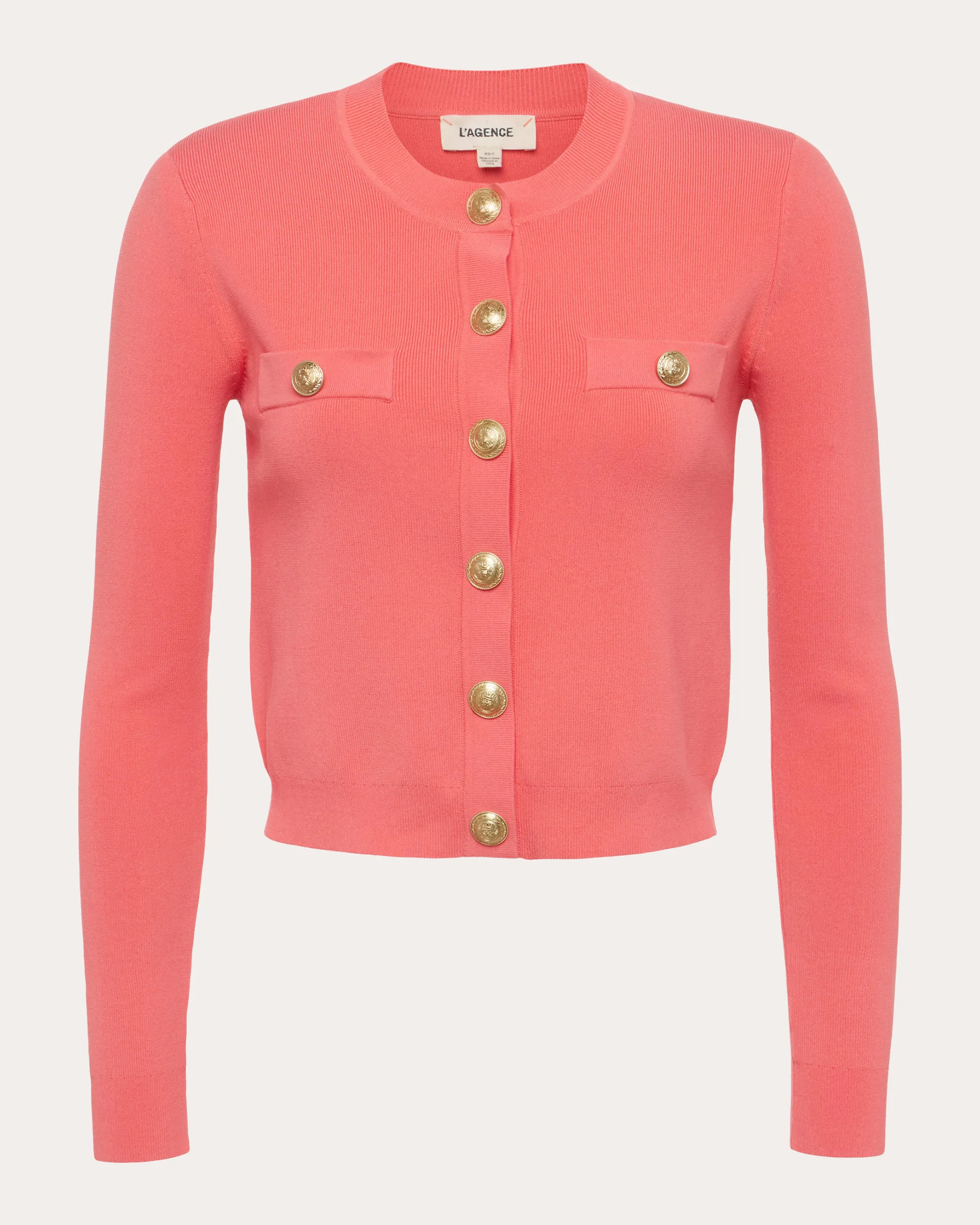 L'AGENCE Women's Toulouse Cropped Knit Cardigan in Pink Nylon/Rayon/Spandex | Olivela