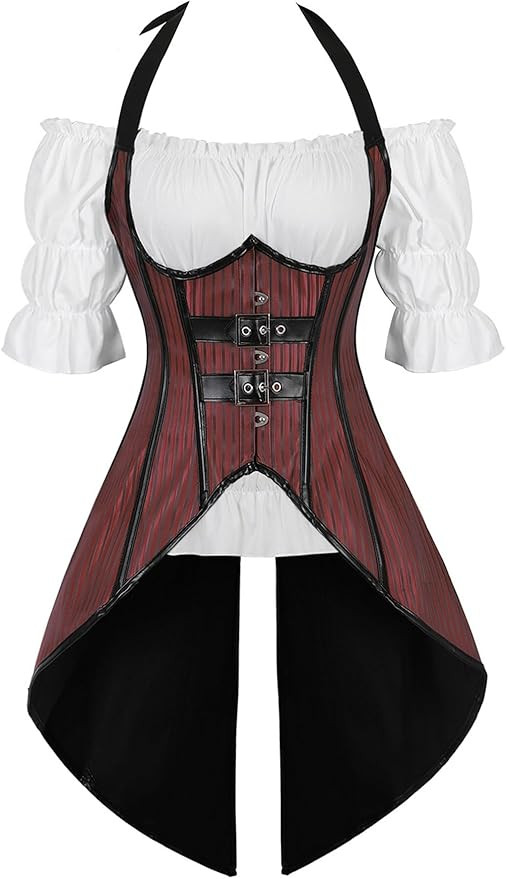 Grebrafan Steampunk Corsets Bustiers Skirt Blouse Set 2 Piece Corset Outfits for Women | Amazon (US)
