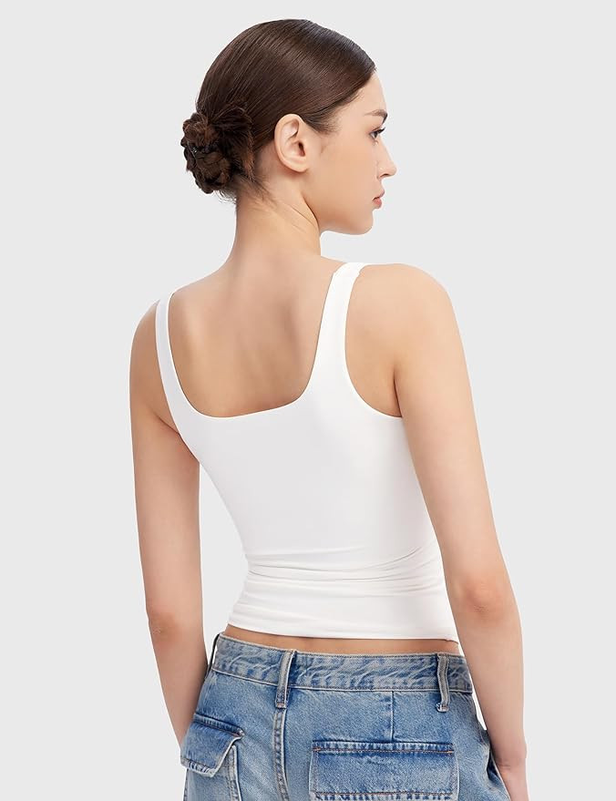 PUMIEY Women's Square Neck Tank Top Sleeveless Double Lined Basic Tops Sharp Collection | Amazon (US)