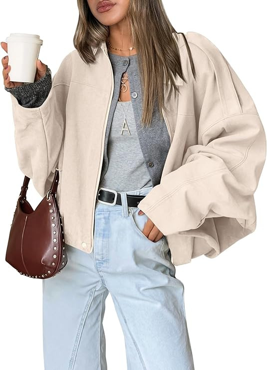 Trendy Queen Womens Faux Suede Bomber Jacket Fall Oversized Zip Up Cropped Jackets Winter Motorcy... | Amazon (US)