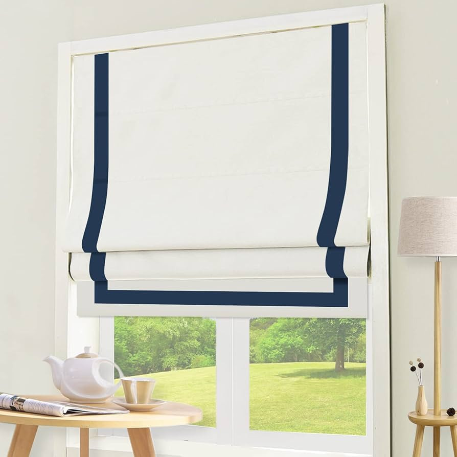 DEJAVU Roman Shades with Ribbon Border for Windows, White Navy Blue Custom Blackout Light Filteri... | Amazon (US)