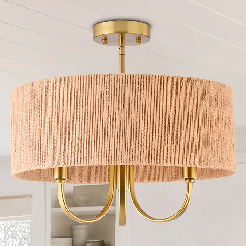 Beachcrest Home™ Stephane 3 - Light 17.71'' Shaded Drum Semi Flush Mount with Fabric Accents & ... | Wayfair North America
