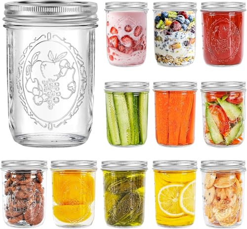 Miuyhji Mason Jars 16 oz with Lids, 12Pcs Wide Mouth Glass Canning Jars with Airtight Lids and Bands, Overnight Oats Containers for Pickling, Freezing, Preserving, Meal Prep, Jar Décor | Amazon (US)