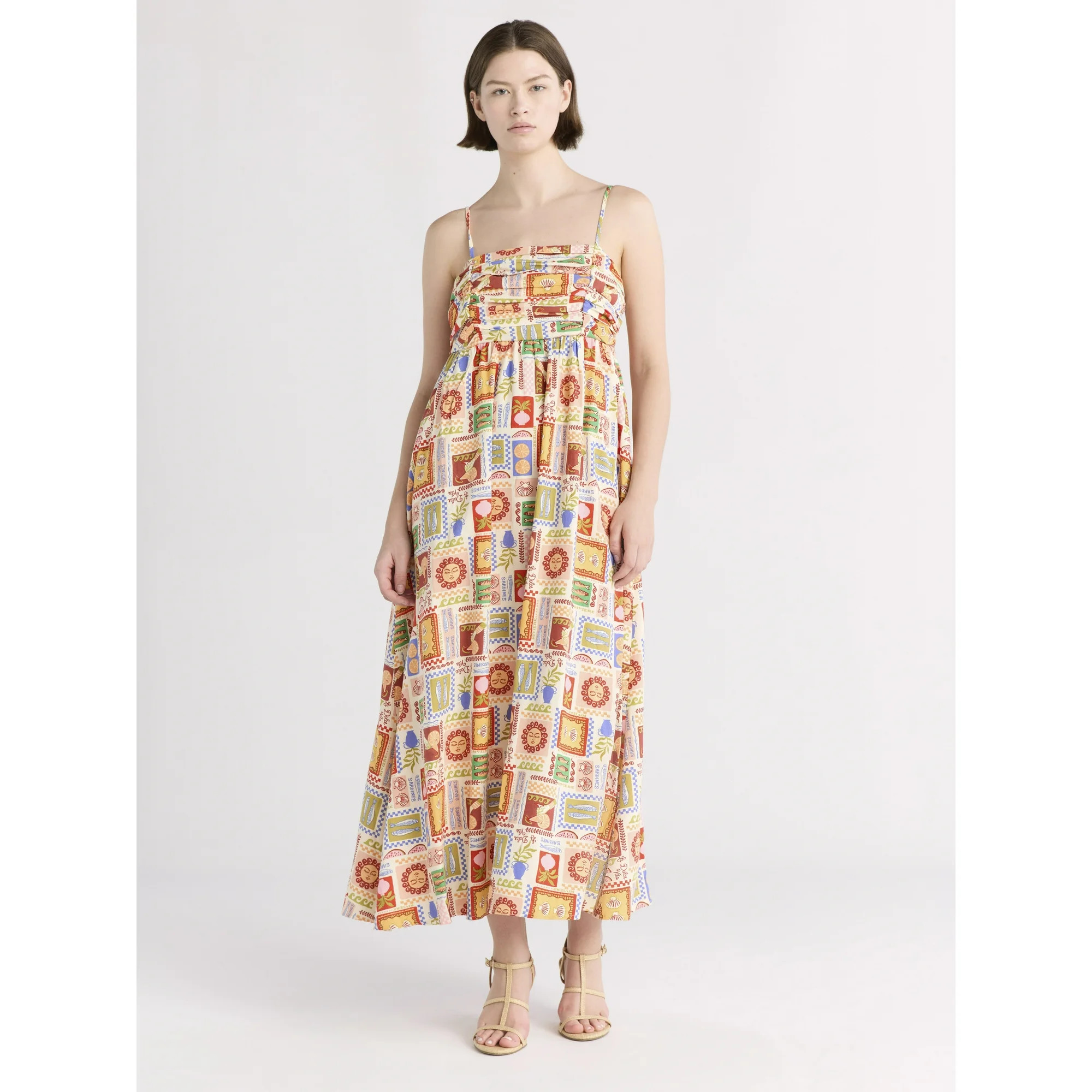Free Assembly Women's Pleated Linen Blend Maxi Dress, Sizes XS-XXXL | Walmart (US)