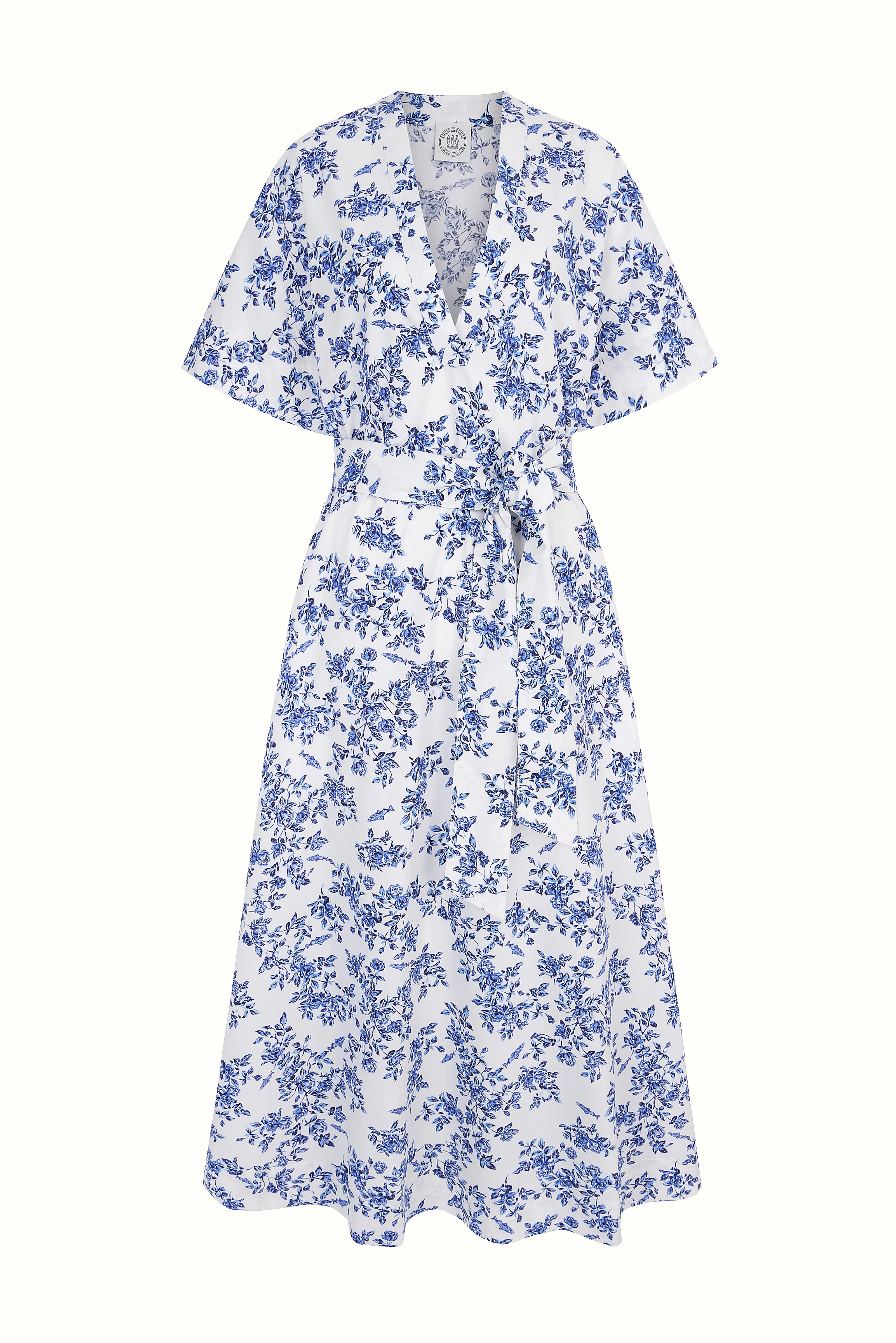 Emilia Wickstead X Passalacqua Ankita Kaftan In Vintage Blue Rose Print Cotton | Emilia Wickstead