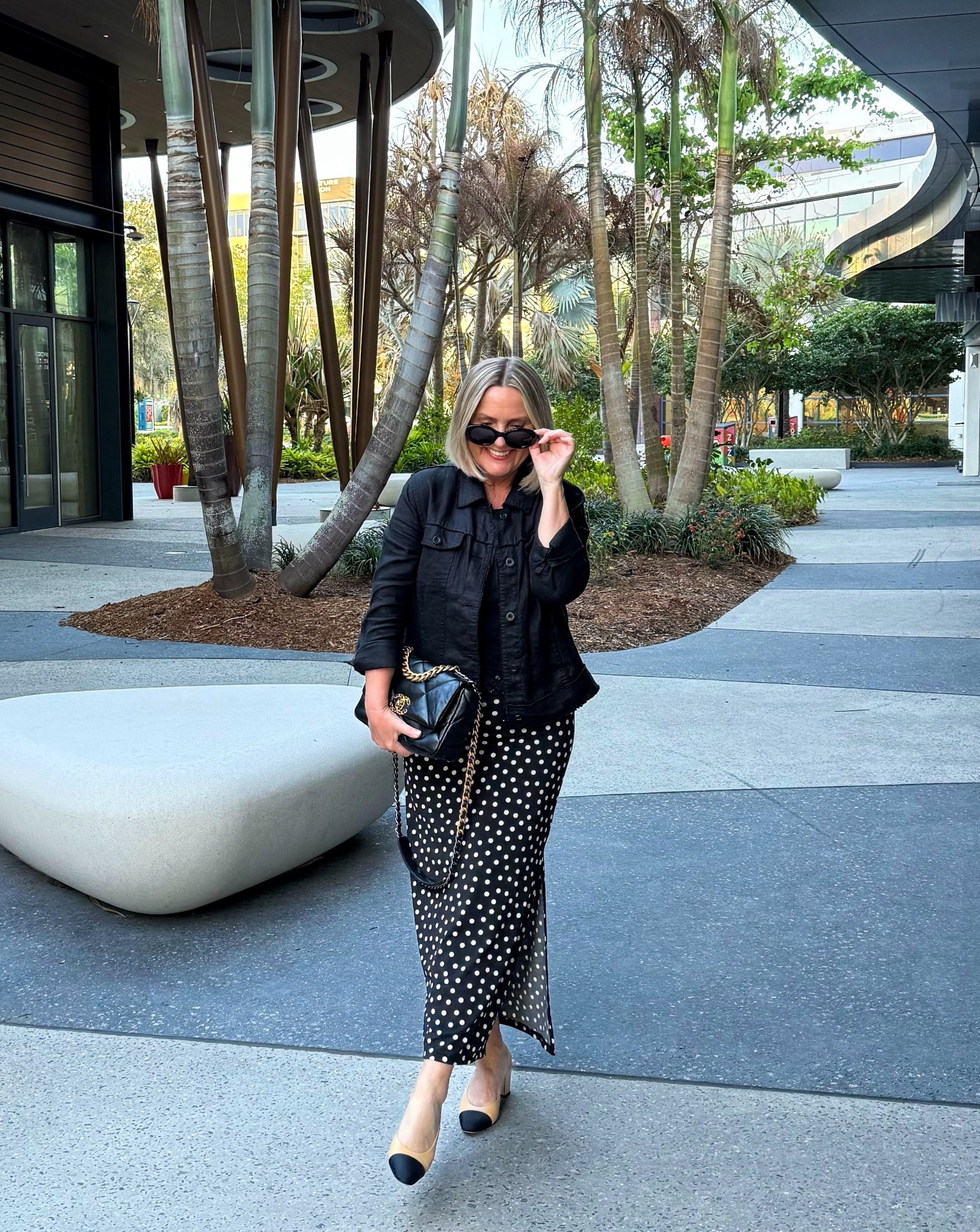 Polka dots and linen jacket. Black and white polka dot skirt, lace top and a short jacket.


#LTKOver40 #LTKootd