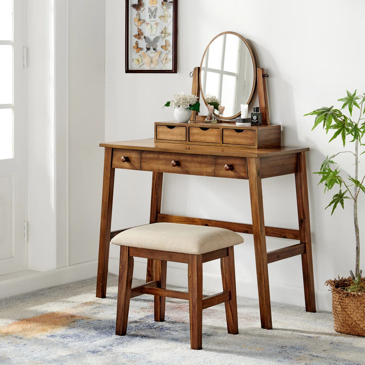 Crosstown Makeup Vanity Set with Stool | Wayfair North America
