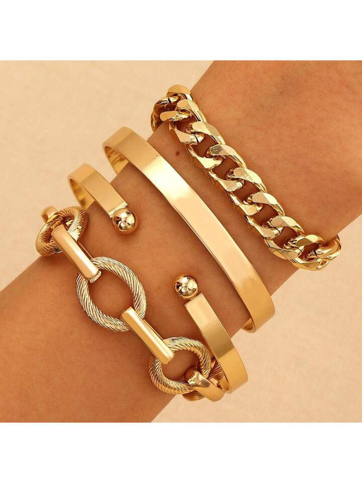 4pcs/Set New Alloy Combination Punk Hip Hop Creative Bracelet Set European And American Style Han... | SHEIN