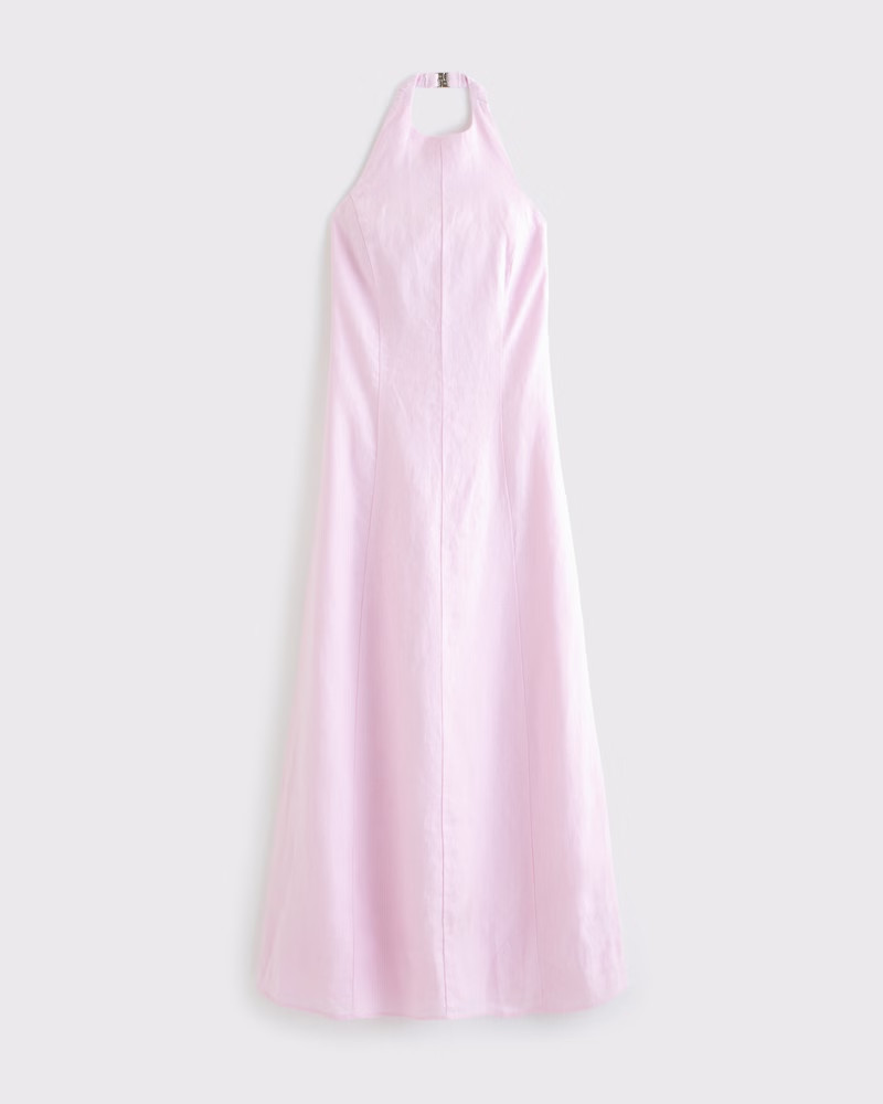 Premium Linen High-Neck Maxi Dress | Abercrombie & Fitch (US)