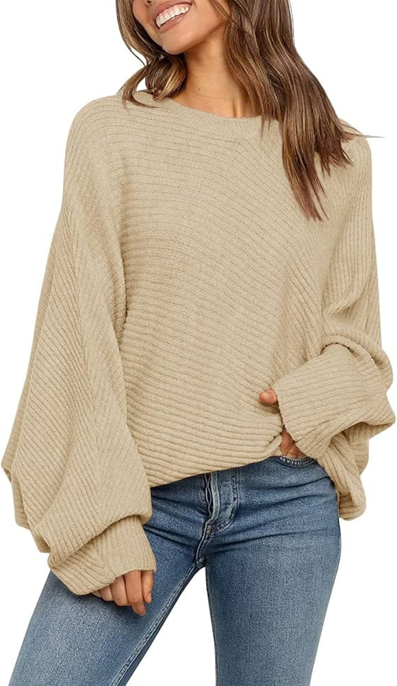 TECREW Women's Oversized Batwing Long Sleeve Pullover Sweater Casual Knitted Crewneck Jumper | Amazon (US)