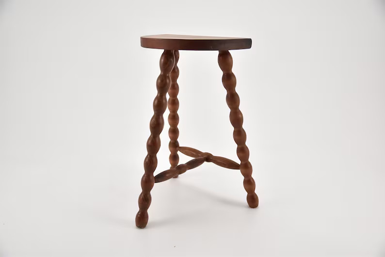 Vintage French 18 Wooden Medium Height Braced D Stool - Etsy | Etsy (US)