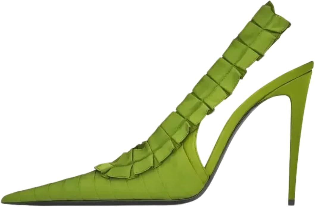 keleimusi Women's Slingback High Heels Ruffles Pointed Toe Slip On Satin Stiletto Pumps Fashion P... | Amazon (US)
