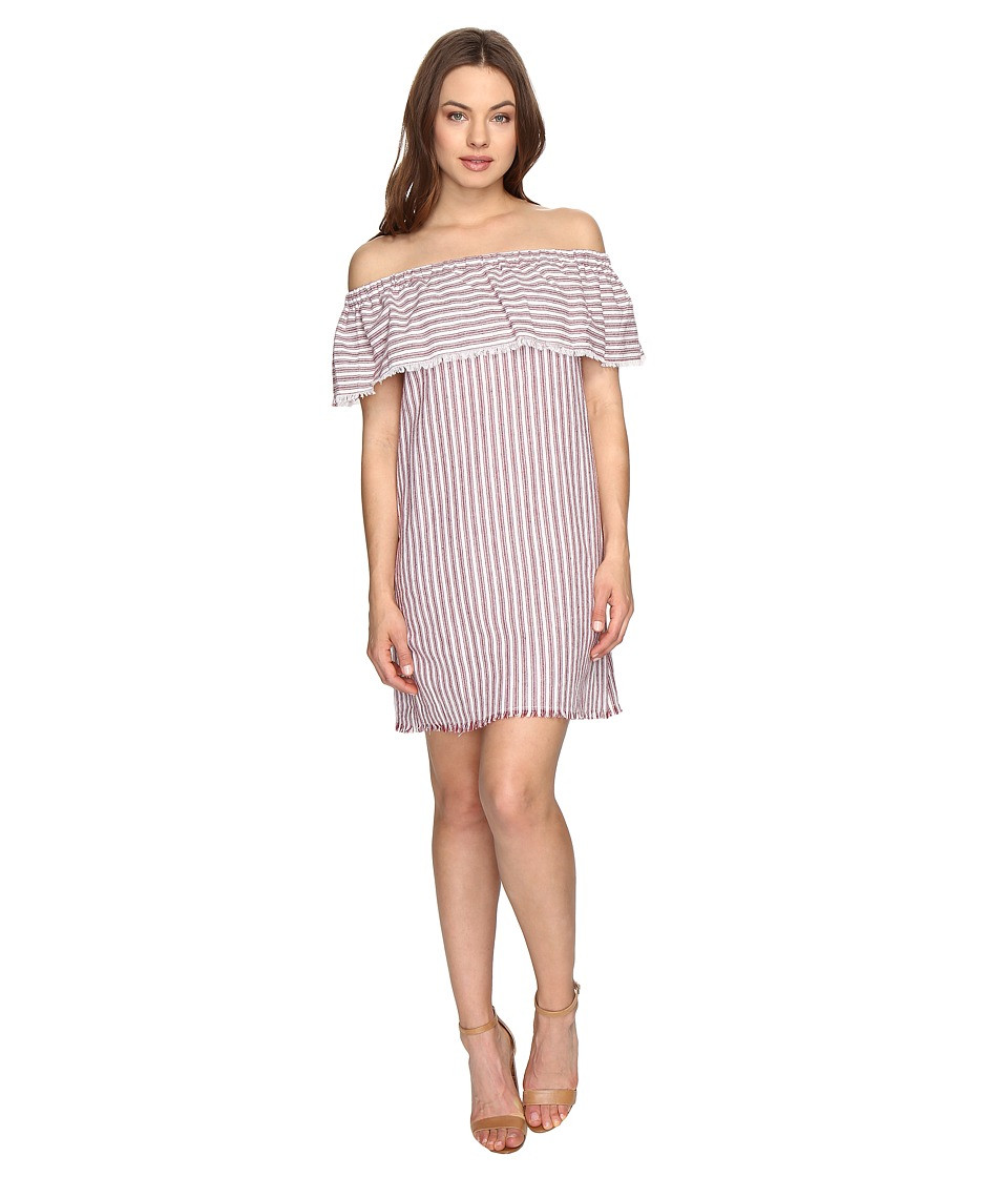Brigitte Bailey - Finley Off the Shoulder Raw-Edge Striped Dress (Red/Ivory) Women's Dress | Zappos