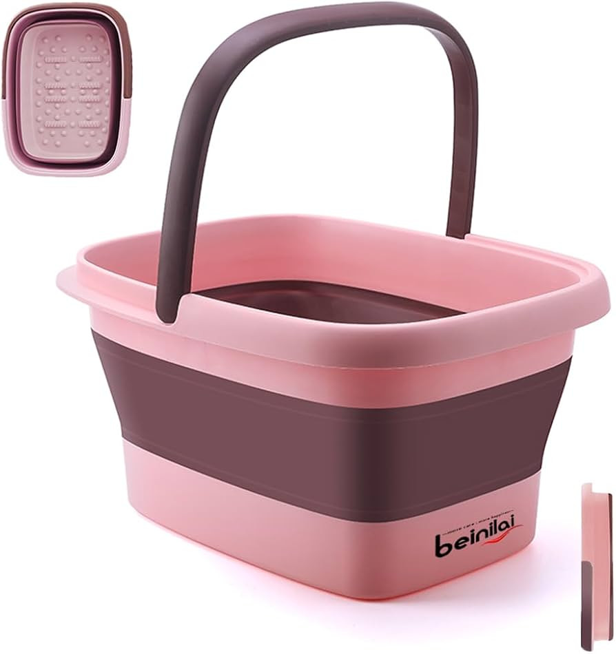 Beinilai Collapsible Foot Bath Basin for Soaking Feet, Plastic,Handles-Pink | Amazon (US)