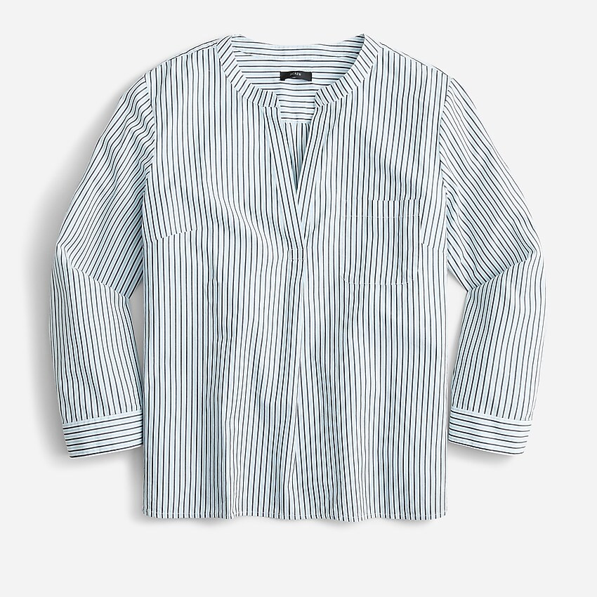 V-neck cotton poplin long-sleeve popover top in stripe | J. Crew US