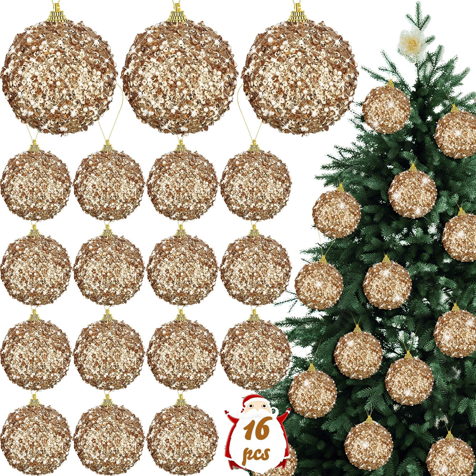 Liliful 16 Pcs 3.15 Large Christmas Ball Ornaments Glitter Christmas Decorations Tree Balls Hangi... | Amazon (US)