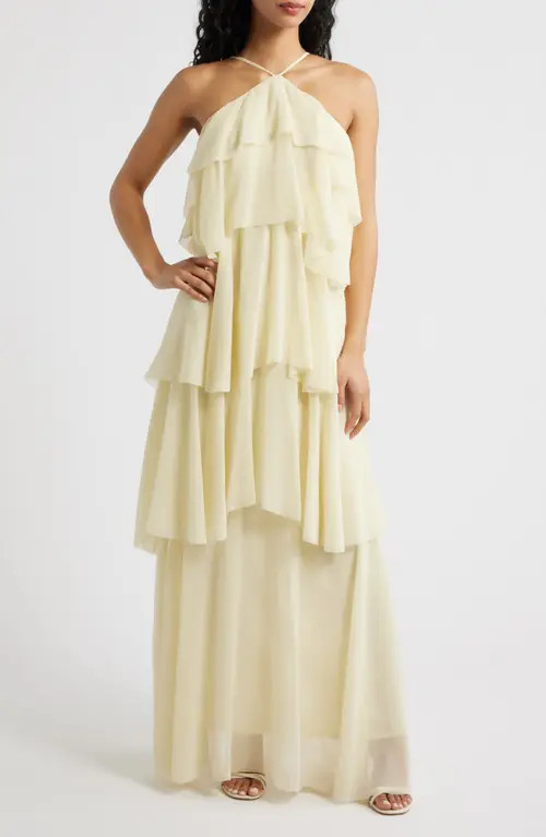 Lucy Paris Emery Ruffle Maxi Dress in Yellow at Nordstrom, Size Large | Nordstrom
