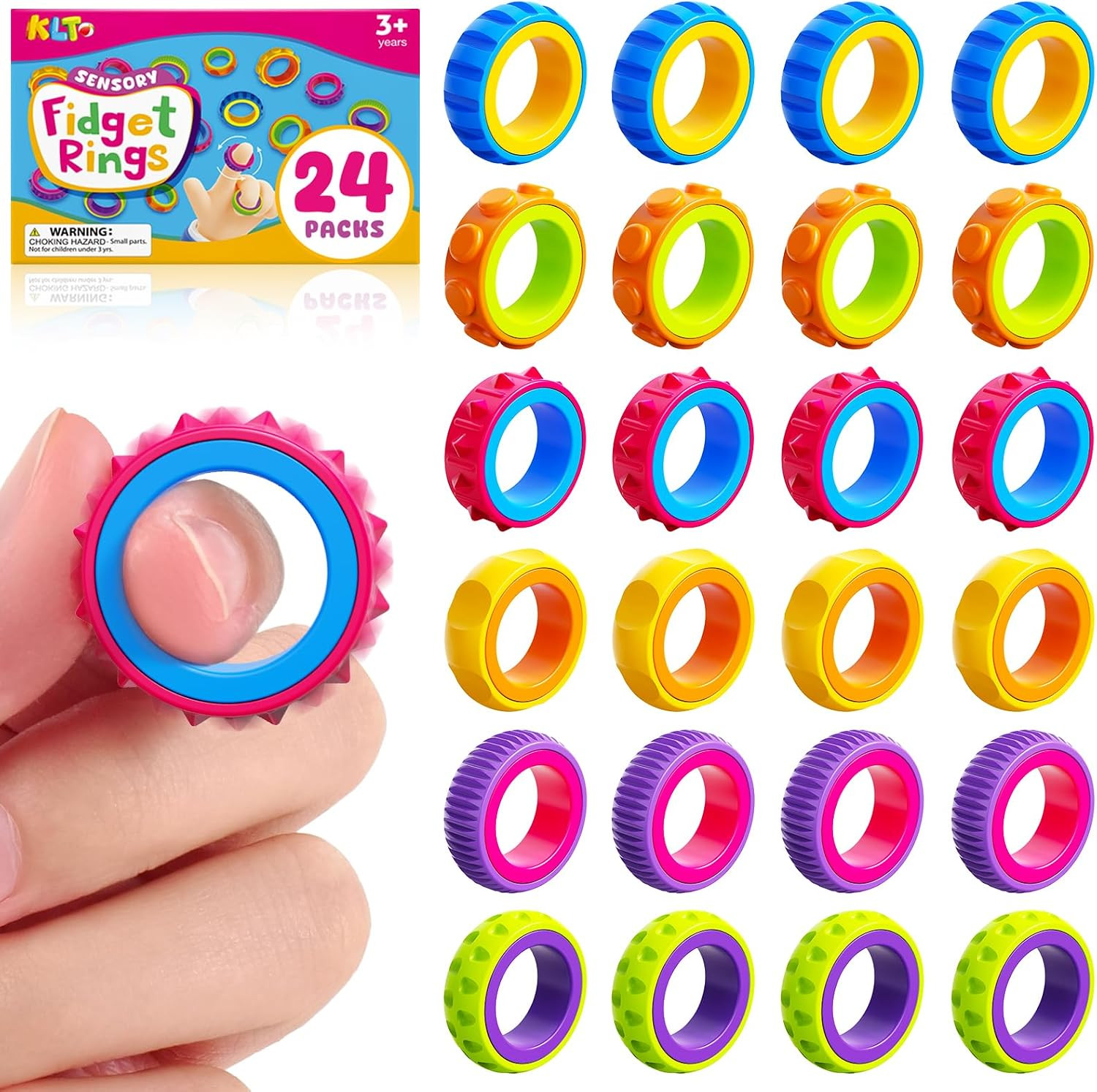 Fidget Toys Kids Sensory Rings: 24 Pack Texture Finger Spinner- Quiet Fidgets for Classroom Prizes - Sensory Toys for Autism Stress Relief - Bulk Party Favors Goodie Bag Stuffers for Kids | Amazon (US)