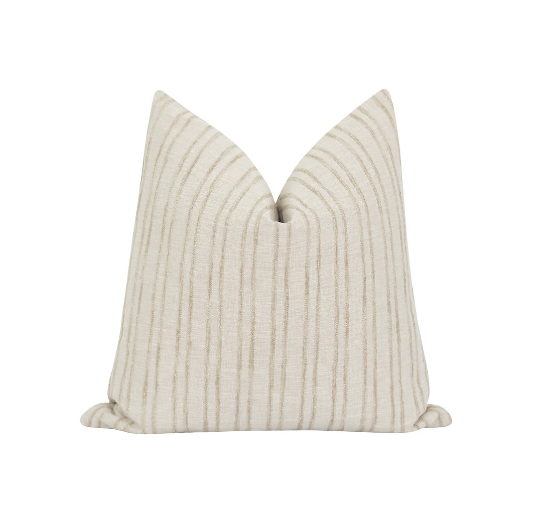 Flax Textured Stripe Pillow Cover, Double Sided Designer Pillow Cover, Flax and Linen Striped Acc... | Etsy (US)