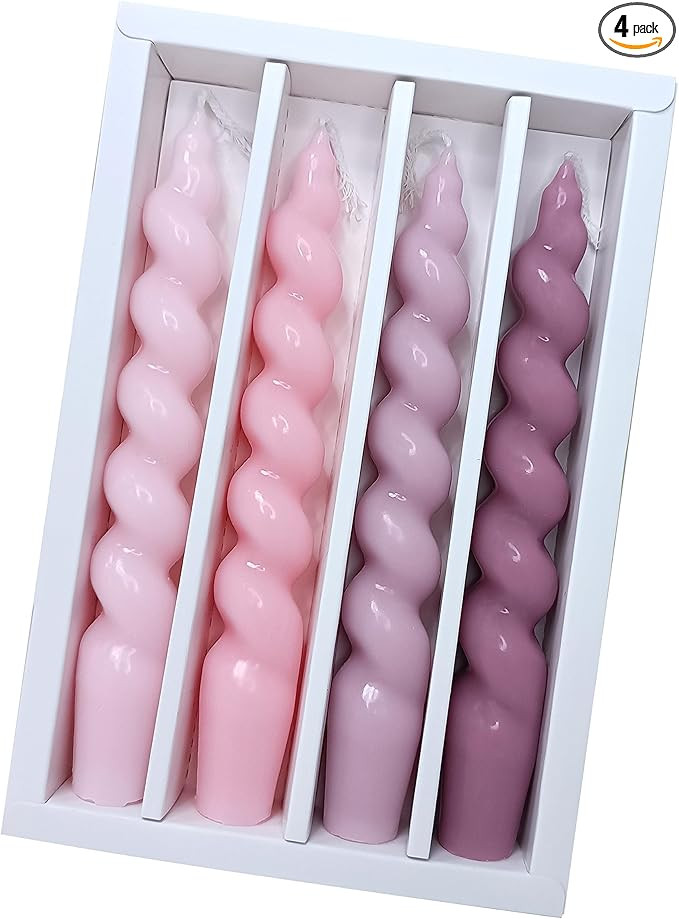 4 Pcs Spiral Taper Candle Twisted Candles Sticks Unscented Candlesticks Pink Gradient Taper Candl... | Amazon (US)