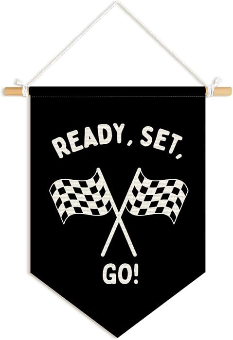 Race Car Room Decor for Boys Linen Pennant Banner - Ready Set Go Racing Pennant Flag Banner Wall ... | Amazon (US)