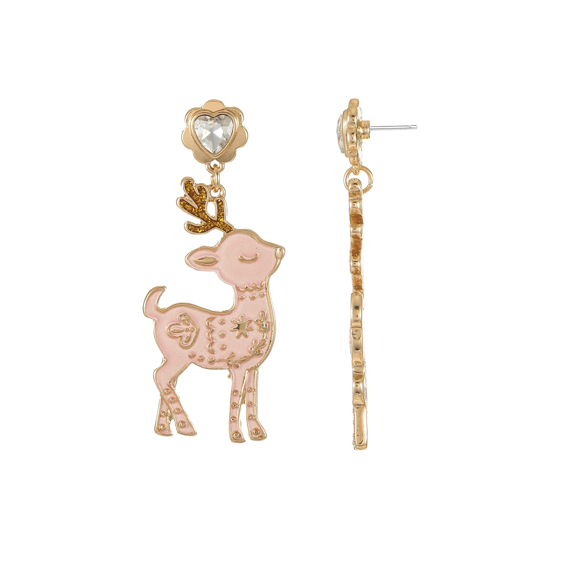 Holiday Time Pink Reindeer Earrings, 1 Pair | Walmart (US)