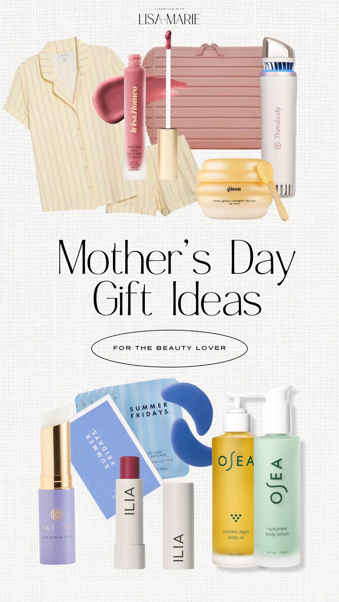 Mother's Day gift ideas for mamas who love beauty, makeup, cosmetics, self-care, anti-aging and relaxation. Luxe pajamas. Lip, face and body serum and lotions. 


#LTKselfcare #LTKMothersDay #LTKmomlife