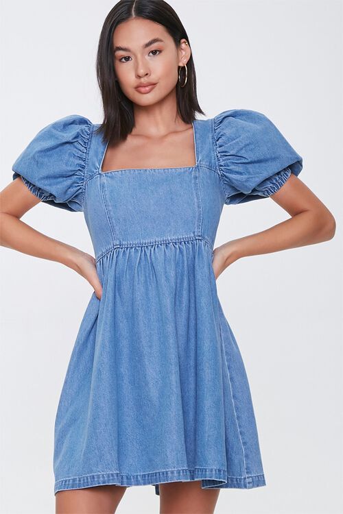 Chambray Puff-Sleeve Dress | Forever 21 (US)