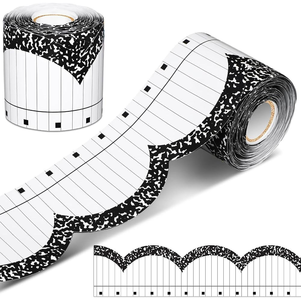 Zonon 65. 6ft Composition Notebook Bulletin Board Border Black and White Scalloped Composition No... | Amazon (US)
