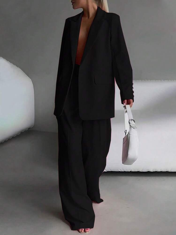 Women's Business Suit Two-Piece Set - Elegant Single Breasted Suit Paired With Slim Pants | Busin... | SHEIN