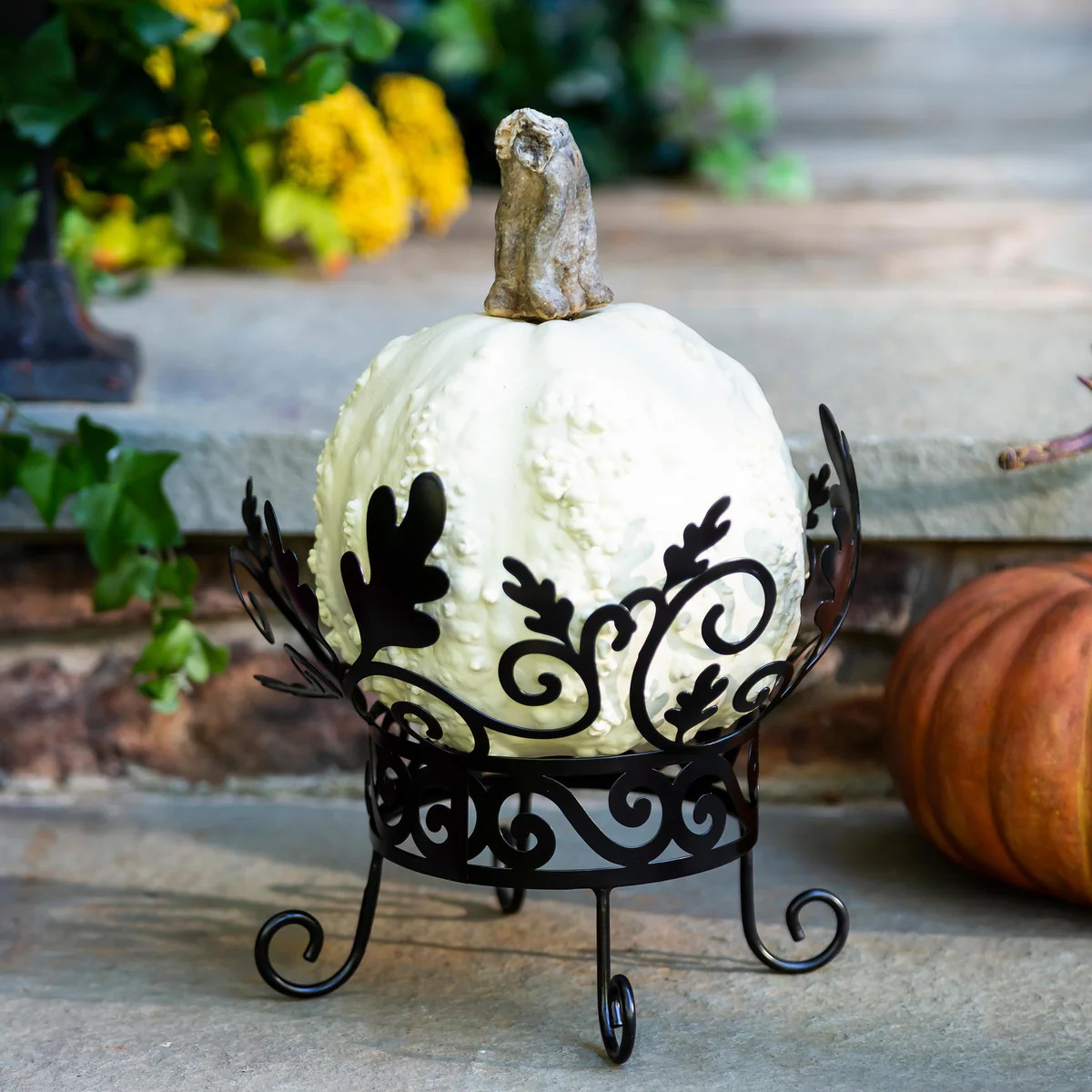 Metal Scroll & Leaves Pumpkin Holder | Plow & Hearth