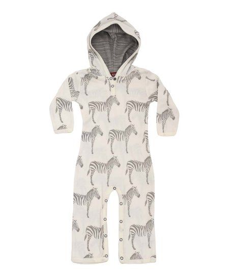 White & Gray Zebra Organic Cotton Hooded Playsuit - Infant | Zulily