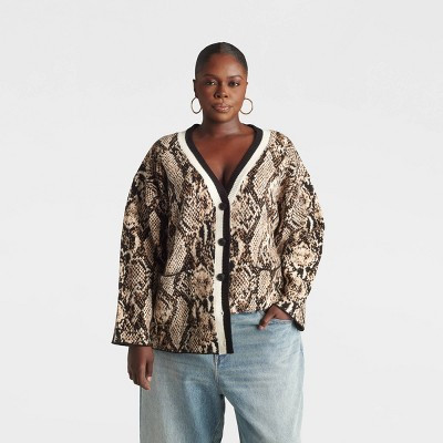 KBB by KAHLANA Women's Snake Print 'The Slouchy Cardigan Sweater' - Brown M | Target