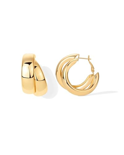 PAVOI 14K Yellow Gold Plated 925 Sterling Silver Posts Statement Hoop Earrings for Women | Chunky Huggie Hoops | Lightweight Everyday Jewelry | Amazon (US)