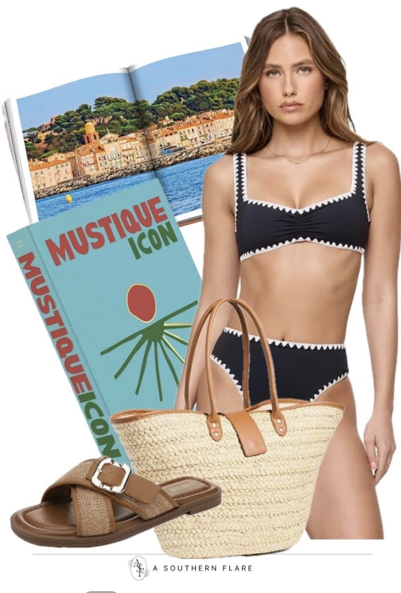 Channeling French Riviera vibes with chic swimwear and accessories. Perfect for a day by the sea! #BeachFashion #FrenchRiviera