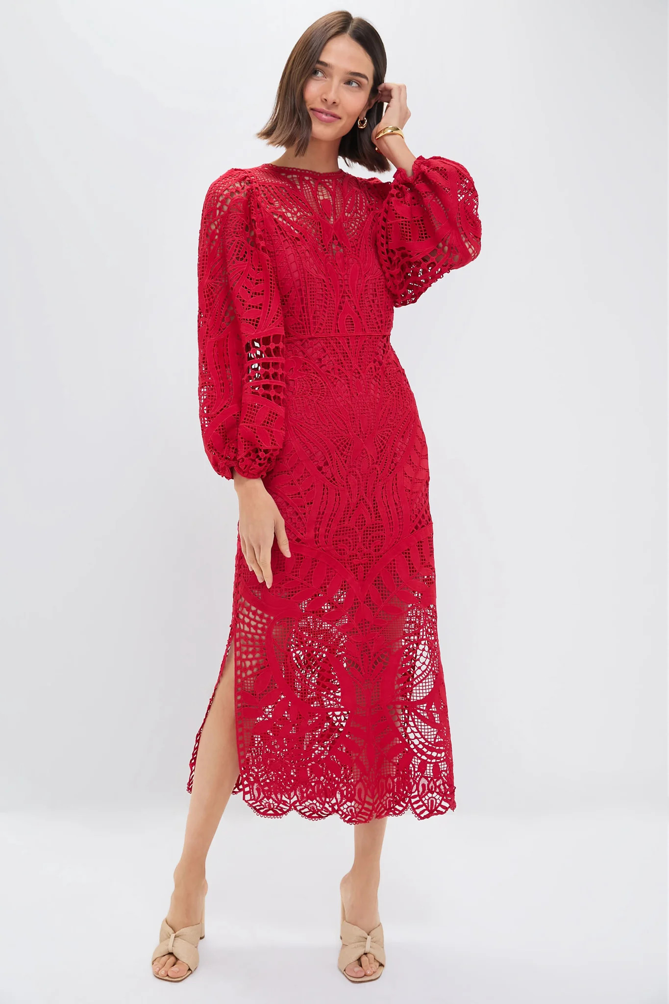 Red Nature Guipure Midi Dress | Tuckernuck (US)