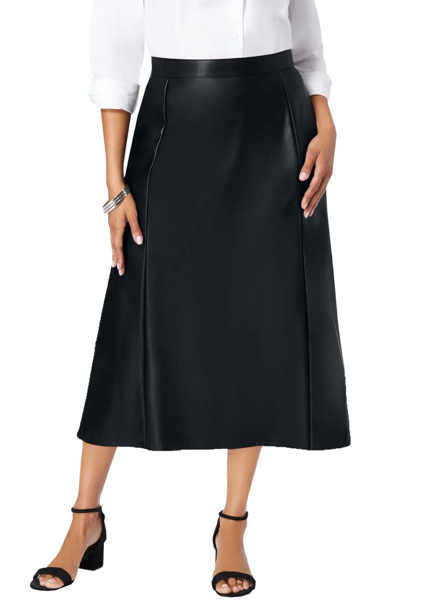 Jessica London Women's Plus Size Faux Leather Midi Skirt | Walmart (US)