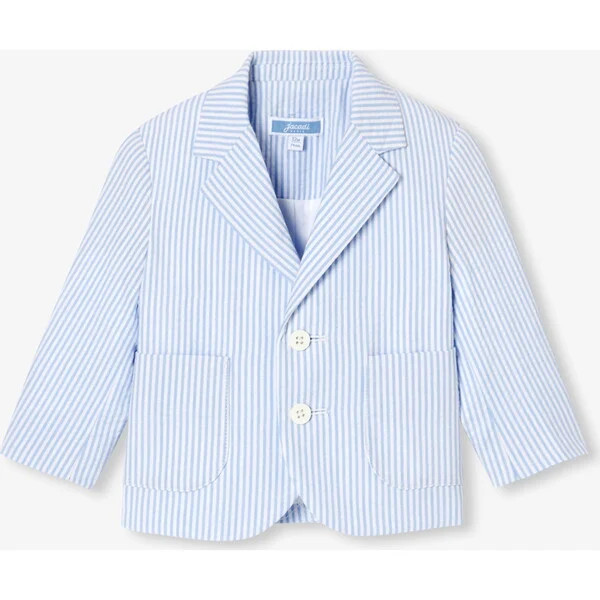 Baby Boy Seersucker Jacket White/Light Blue | Maisonette