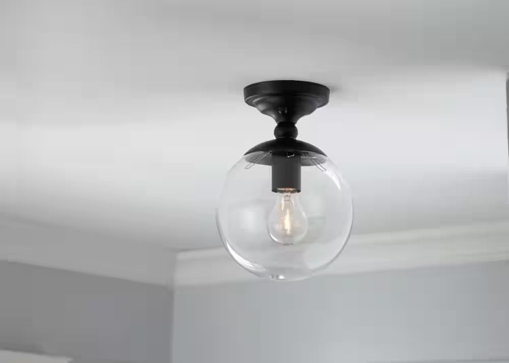 CANVAS Orla Clear Glass Shade Round Flush Mount Ceiling Light Fixture, Matte Black, 7-7/8-in | Canadian Tire