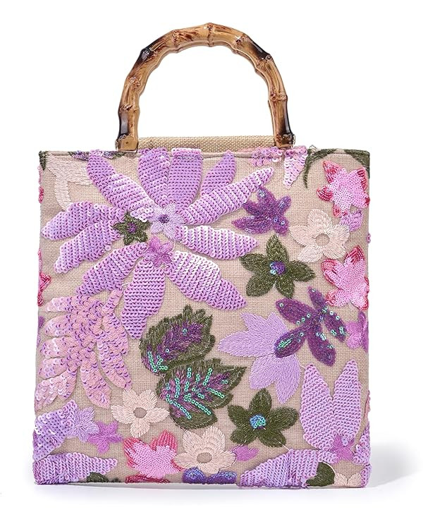 Sequin Embroidered Tote Bag, Floral Top Handbag Beaded Clutch Evening Purses | Amazon (US)