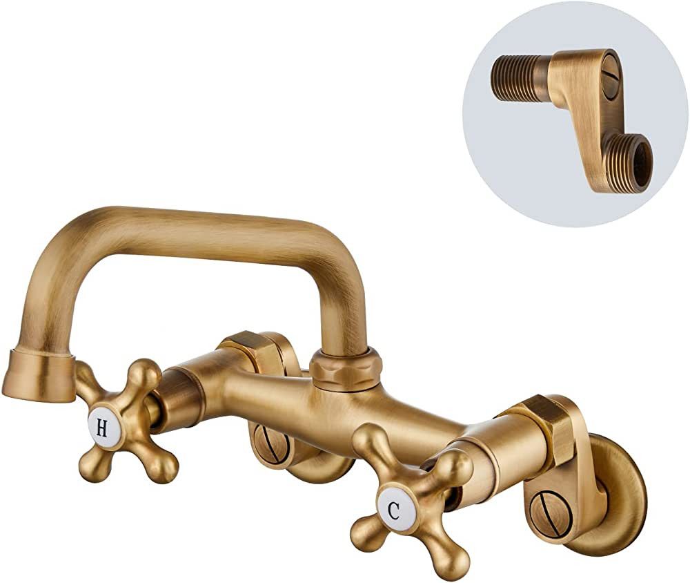 Airuida Wall Mount Kitchen Faucet Antique Brass Tap for Kitchen Sink 6 Inch(15cm) Spout Reach 6 I... | Amazon (US)