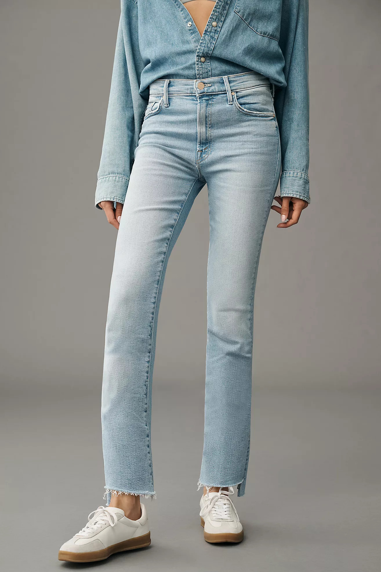 MOTHER The Insider Mid-Rise Crop Step Fray Jeans | Anthropologie (US)
